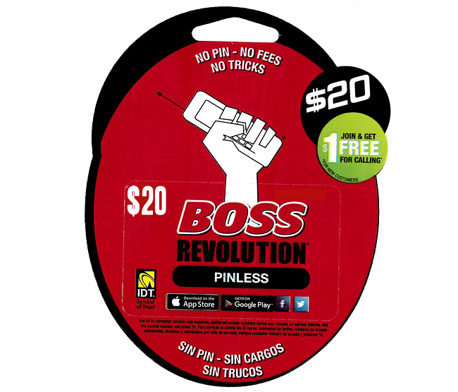 $20 Boss Revolution Phone Calling Card | Call Long Distance From The USA